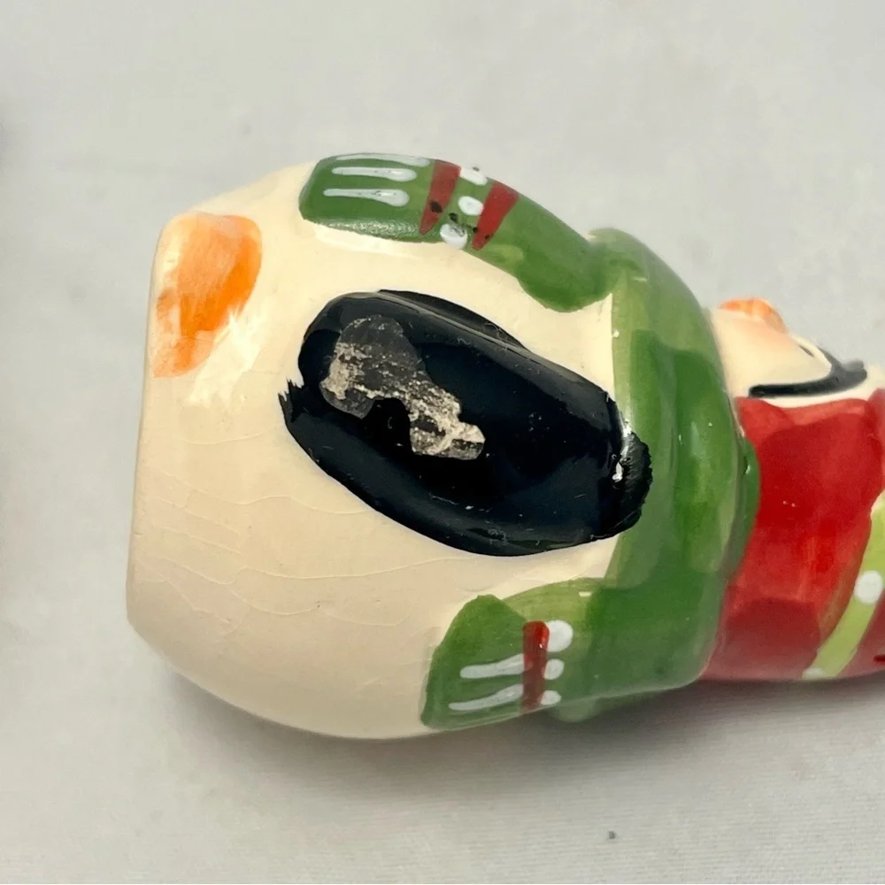 Whimsical Winter Snowman & Penguin Salt/Pepper Shakers, Rubber Stoppers, Vintage